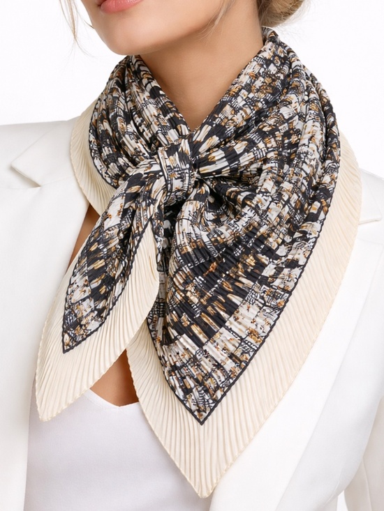 unbranded Accessories - Elegant Checked Silk-Feel Scarf in Black, White & Gold